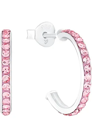 Amor Creolen 925 Sterling Silber Mädchen Kinder Ohrschmuck, mit Kristallglas, 1,2 cm, Silber, Kommt in Schmuck Geschenk Box