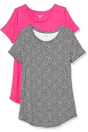 Amazon Damen Tunika mit U-Ausschnitt und Kurzen Ärmeln, 2er-Pack, , L