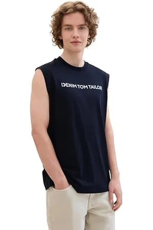 TOM TAILOR Herren Basic Tanktop mit Logo-Print aus Baumwolle, , S