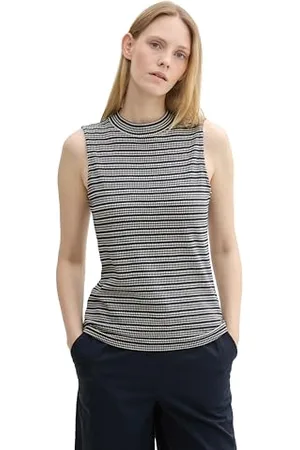 TOM TAILOR Damen 1043109 Basic Top mit Rollkragen und Streifen, 36152-Navy Knit Structure Stripe, M