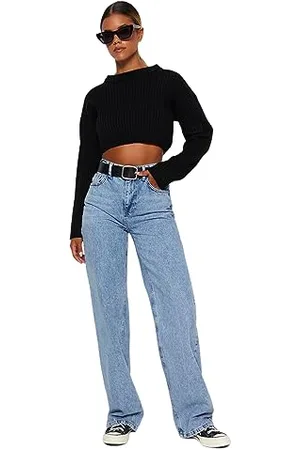 Trendyol Damen Gerade Weites Bein Hohe Taille Jeans, , 32