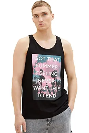 TOM TAILOR Herren 1037204 Tanktop mit Sommer-Print, 29999-Black, S