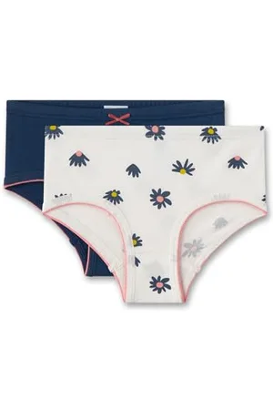 Sanetta Mädchen-Hipslip (Doppelpack) Dunkelblau & mit Blumen | Hochwertige und nachhaltige Unterhose für Mädchen aus Bio-Baumwolle. Inhalt: 2er Set Unterwäsche für Mädchen 080
