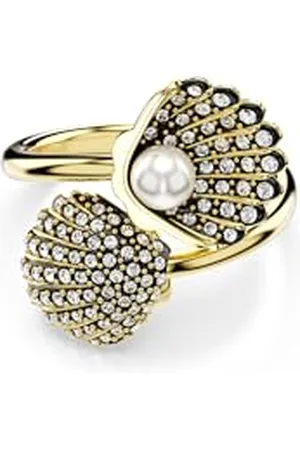 Swarovski Idyllia Ring, Weißer, Rhodinierter Damenring im Muschel-Design und mit Brillanten Kristallen und einer Kristallperle