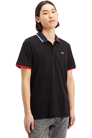 Tommy Hilfiger Tjm Reg Flag Neck Polo Kurzarm Poloshirts, Herren, (Black), S