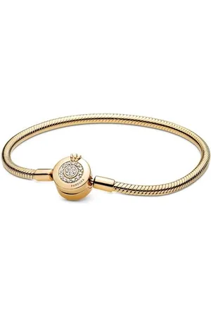 PANDORA Funkelndes Crown O Schlangen-Gliederarmband in mit 18 Karat vergoldete Metalllegierung und Cubic Zirkonia Steinen Signature Collection, 18cm