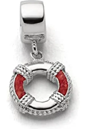 DUR Einzel Charm-Anhänger Rettungsring aus 925er Sterling-Silber mit Koralle in der Farbe , Maße: 1x1 cm, F308