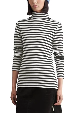 Marc O’ Polo Marc OߴPolo Denim Damen Langarmshirt mit Rollkragen gestreift, Schwarz (Black Multi 01), L