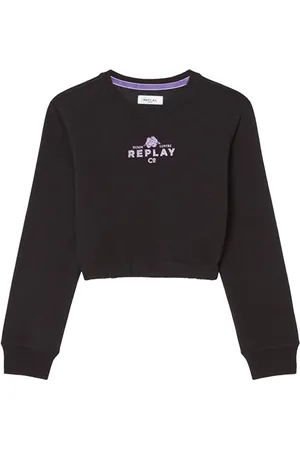Replay Mädchen Sweatshirt Kurz aus Baumwollmix, (Schwarz), 10 Jahre