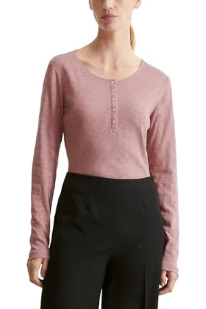 Marc O’ Polo Marc OߴPolo Damen Langarmshirt aus Bio-Baumwolle mit Knopfleiste, Rosa (Dark Mauve), XL