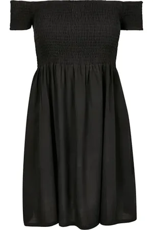 Urban classics Damen TB2605-Ladies Smoked Off Shoulder Dress Kleid, Black, XS