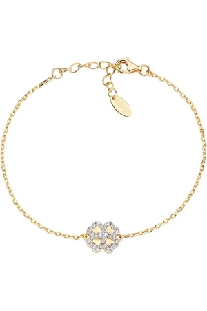 AMEN Amore Armband mit Kleeblatt Anhänger verziert mit Zirkoniasteinen, aus 925er Sterlingsilber vergoldet hergestellt, Länge: 16 cm, BRQCLGBZ