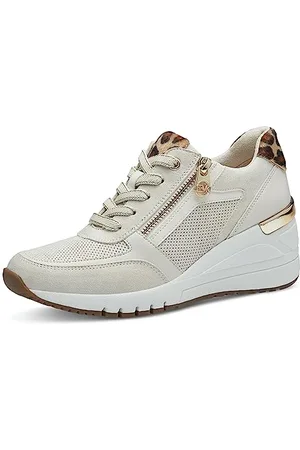 Marco Tozzi By Guido Maria Kretschmer Damen Wedge Sneaker Keilabsatz mit Schnürsenkeln und Reißverschluss, Beige (Cream/Leo), 41