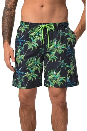 JP 1880 Herren Sports, Große Größen, Badeshorts,Elastikbund, AOP Palmen
