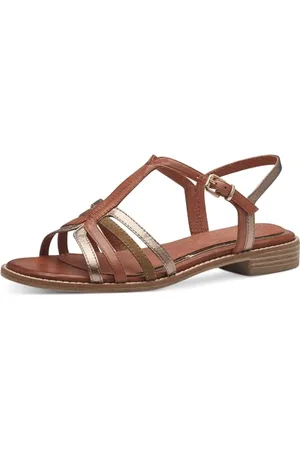 Marco Tozzi Damen Sandalen mit Absatz mit Verstellbarem Riemen aus Leder, Braun , 38 EU