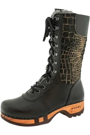 Woody Damen Rosanna Fell Clog Stiefel, Schwarz-Cocco Gold, 41 EU