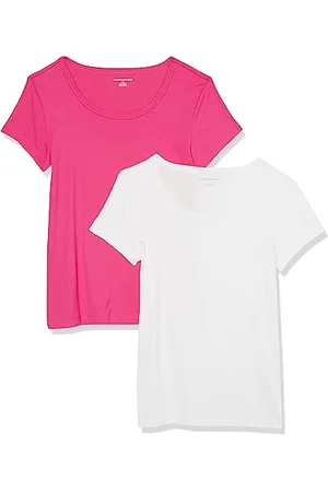 Amazon Damen T-Shirt mit Flügelärmeln und U-Ausschnitt in schmaler Passform, 2er-Pack, , S