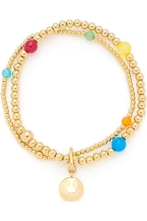 Leonardo Armband Clip & Mix Smile elastische Arm-Kette ausgoldfarbenem Edelstahl doppelreihig aufgefädelte Perlen durchbrochen von bunten Achat-Perlen 19,5 cm Länge Damen 023750