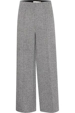 Ichi IHKATE Jacquard Damen Hose Stoffhose Culotte-Hose mit Reißverschluss Ziernähten Fischgratmuster Paspeltaschen Regular fit, Größe:XXL, Farbe: