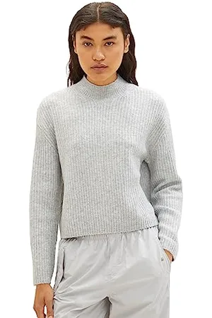 TOM TAILOR Damen 1038104 Basic Pullover mit Rippstruktur, 32510-basic Light Grey Melange, M