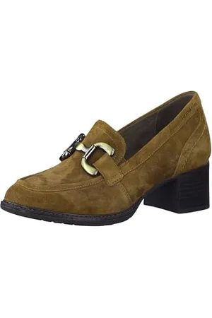 Tamaris COMFORT Damen Loafer mit Absatz aus Leder Blockabsatz Comfort Fit, Braun , 36 EU