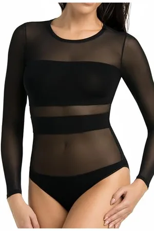 Teyli Langarm Bodys women aus hochwertigem Material - Langarm Body Damen taillierter Figurmodellierender - Bodysuit damen mit Netz und Viskose - Damenbody für Stil und Komfort für Frauen S