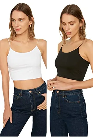 Trendyol Damen Aufhänger Crop Gestrickter Grundlegender Athlet T-Shirt, , S