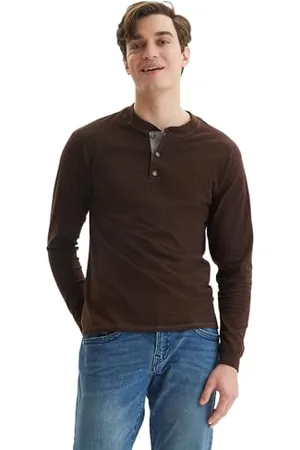 Hanes Herren T-Shirts, BeefyT Henley Shirts, Herren Baumwolle Langarmshirts, XL