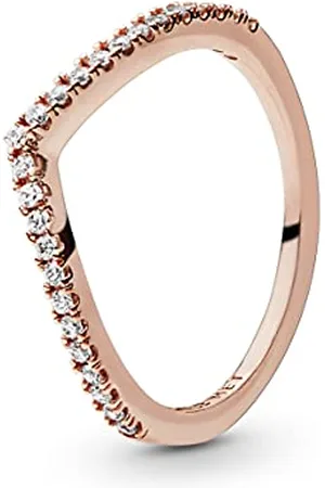 PANDORA Sparkling Wishbone Ring mit 14 Karat rosévergoldete Metalllegierung und Cubic Zirkonia Steinen Timeless Collection, Größe 5