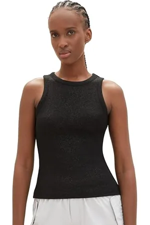 TOM TAILOR Damen Ripp-Top mit Glanz, deep black, XL