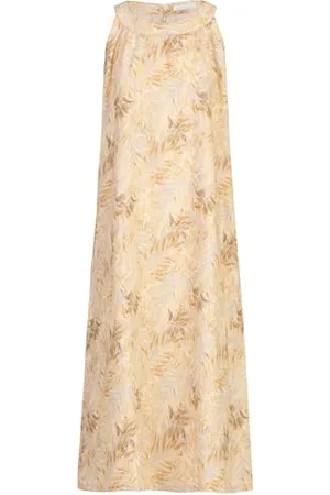 MINT & MIA Damen Maxikleid aus hochwertigem Leinen Material mit Modisch Stil Lässiges Kleid, Mehrfarbiger Sand, 32