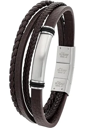 QS by s.Oliver Armband für Herren, Gravierbar, Leder / Edelstahl, , Länge: 20-21,5 cm