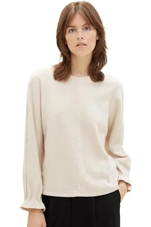 TOM TAILOR Damen Batwing Sweatshirt, creme beige melange, XL