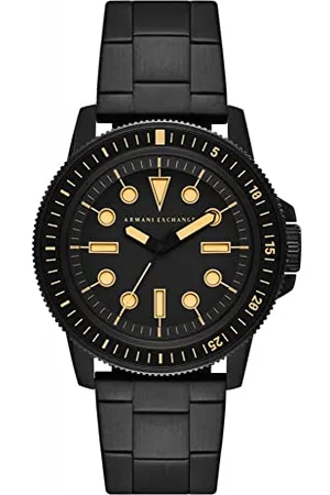 Armani Exchange Herrenuhr , Dreizeigeruhrwerk, 44 mm Schwarzes Edelstahlgehäuse mit Edelstahlarmband, AX1855