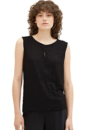 TOM TAILOR Damen 1036890 Crinkel Top mit Cut-Out, 14482-Deep Black, M