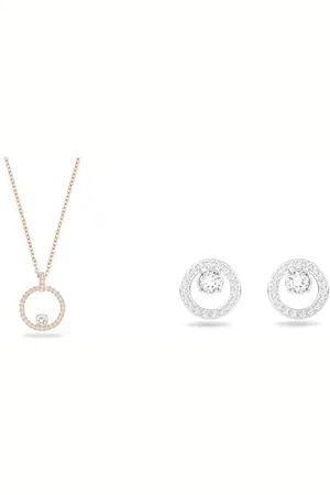Swarovski Creativity Anhänger, Rund, Weiss, Roségold-Legierungsschicht & Creativity Ohrstecker, Rund, Weiss, Rhodiniert