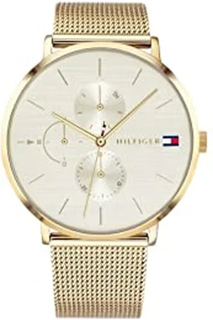 Tommy Hilfiger Multi Zifferblatt Quarz Uhr für Damen mit Gelbgoldfarbenes Edelstahl-Mesh-Gliederarmband - 1781943