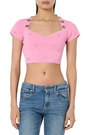 Pinko Damen Hoodia Trikot Bands Jacquard Logo Vögel T-Shirt, , XX-Small