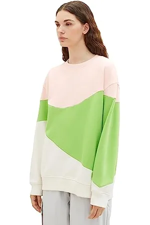 TOM TAILOR Damen 1038318 Oversized Sweatshirt mit Color-Block, 32622-rose Green Offwhite Colorblock, S