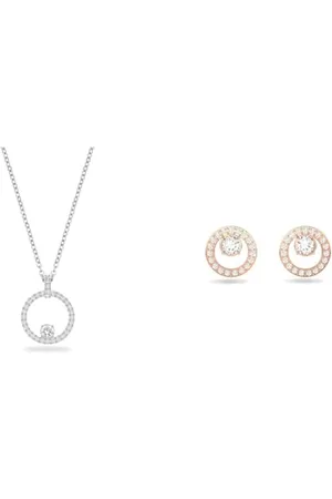 Swarovski Creativity Anhänger, Rund, Weiss, Rhodiniert & Creativity Ohrstecker, Rund, Weiss, Roségold-Legierungsschicht