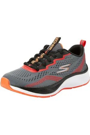 Skechers Boys Sneaker, Charcoal Textile/Red & Orange Trim, 29 EU