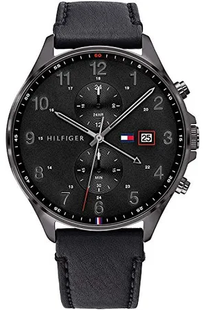 Tommy Hilfiger Multi Zifferblatt Quarz Uhr für Herren mit Schwarzes Lederarmband - 1791711