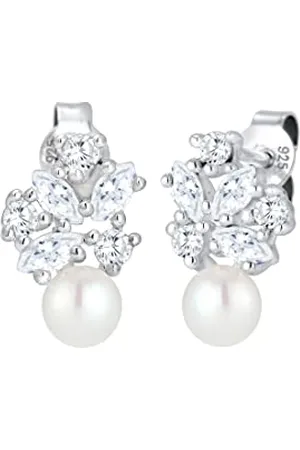 Elli PREMIUM Ohrringe Damen Süßwasserzuchtperle Floral mit Zirkonia Kristalle Marquise in 925 Sterling
