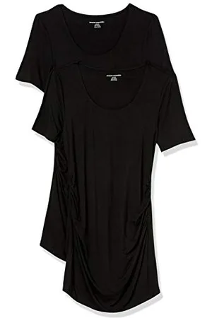 Amazon Damen Kurzärmeliges Umstands-T-Shirt mit U-Ausschnitt und Raffung, 2er-Pack, , XS