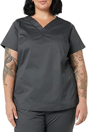 Amazon Damen Klassisch geschnittenes Scrub-Top mit V-Ausschnitt und kurzen Ärmeln (erhältlich in Übergrößen), , XL Große Größen