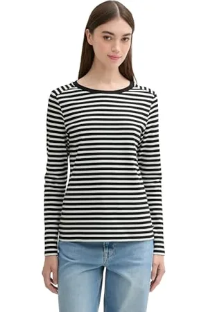 TOM TAILOR Damen Longsleeve mit Streifenmuster, , XXL