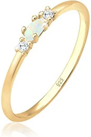 Elli Ring Damen Vintage mit Zirkonia Kristallen und Opal in 925 Sterling Silber Vergoldet