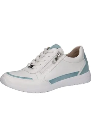 Caprice Damen Sneaker flach aus Leder mit Reißverschluss, Blau (White/Lt.Blue), 37 EU