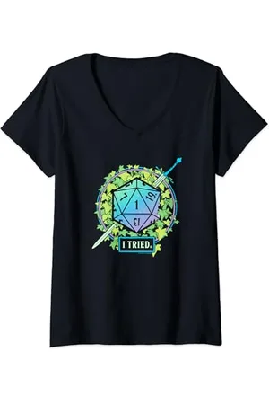 Dungeons & Dragons Neon Leaves & Dice Icon I Tried Logo T-Shirt mit V-Ausschnitt