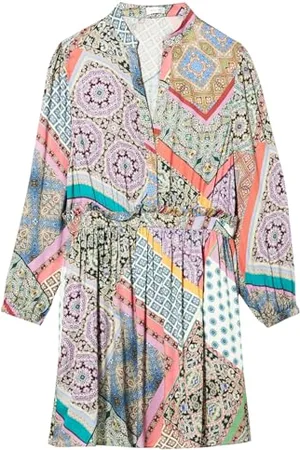 Replay Damen Kleid Langarm All Over Print, (Mehrfarbig), L